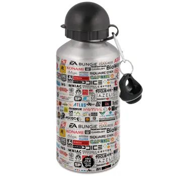 Video Game Studio Logos, Μεταλλικό παγούρι νερού, Ασημένιο, αλουμινίου 500ml
