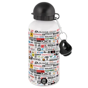Video Game Studio Logos, Μεταλλικό παγούρι νερού, Λευκό, αλουμινίου 500ml