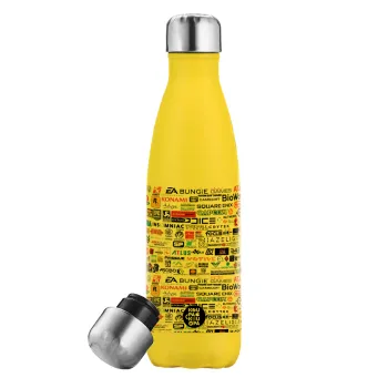 Video Game Studio Logos, Yellow Stainless Steel Metallic Thermos, double-walled, 500ml