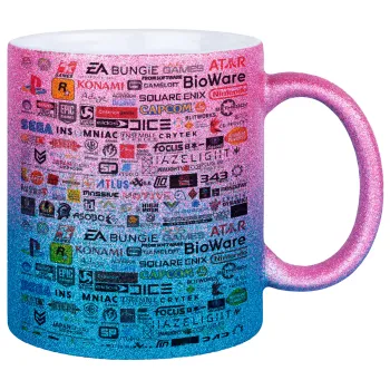 Video Game Studio Logos, Κούπα Χρυσή/Μπλε Glitter, κεραμική, 330ml