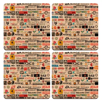 Video Game Studio Logos, ΣΕΤ x4 Σουβέρ ξύλινα τετράγωνα plywood (9cm)