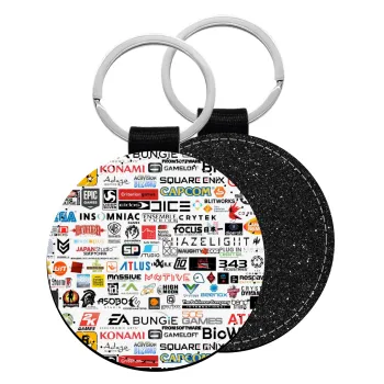 Video Game Studio Logos, Μπρελόκ Δερματίνη, στρογγυλό ΜΑΥΡΟ (5cm)