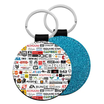 Video Game Studio Logos, Μπρελόκ Δερματίνη, στρογγυλό ΜΠΛΕ (5cm)