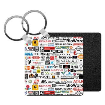 Video Game Studio Logos, Μπρελόκ Δερματίνη, τετράγωνο ΜΑΥΡΟ (5x5cm)