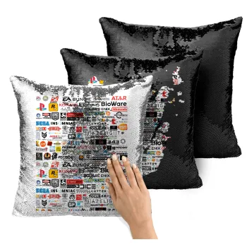 Video Game Studio Logos, Μαξιλάρι καναπέ Μαγικό Μαύρο με πούλιες 40x40cm περιέχεται το γέμισμα