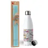 Easter Set, metallic stainless steel water bottle (750ml) & aromatic flat Easter candle (30cm) (TURQUOISE)