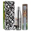 Easter Set, metallic stainless thermos flask (500ml) & scented flat Easter candle (30cm) (GRAY)