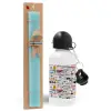 Easter Set, metallic aluminum water bottle (500ml) & scented flat candle (30cm) (TURQUOISE)