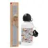 Easter Set, metallic aluminum water bottle (500ml) & aromatic flat Easter candle (30cm) (GRAY)