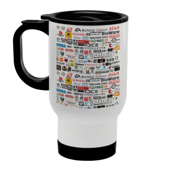 Video Game Studio Logos, Κούπα ταξιδιού ανοξείδωτη με καπάκι, διπλού τοιχώματος (θερμό) λευκή 450ml