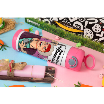 Αντε καλέ, σιγά, κόβεται το σέξ ;, Easter candle, Childrens hot water bottle, stainless steel, with safety straw, PINK (500ml)