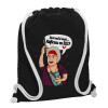 Backpack pouch GYMBAG Black, with pocket (40x48cm) & thick white cords