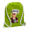 Backpack bag GYMBAG LIME GREEN, with pocket (40x48cm) & thick cords