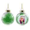 Transparent Christmas tree ball ornament with green filling 8cm