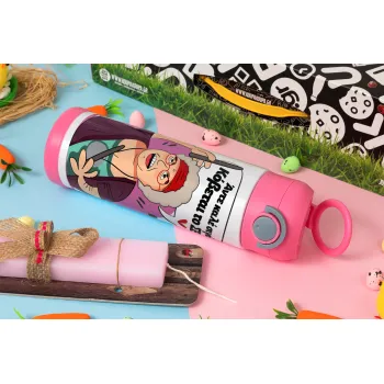 Αντε καλέ, σιγά, κόβεται το σέξ ;, Πασχαλινή Λαμπάδα με Παιδικό παγούρι θερμό, ανοξείδωτο, με καλαμάκι ασφαλείας, ΡΟΖ (500ml)