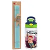 Easter Set, Children's thermal stainless steel bottle with safety straw, green/blue (350ml) & aromatic flat Easter candle (30cm) (TURQUOISE)