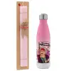 Easter Set, Metallic pink/white (Stainless steel) thermos, double-walled, 500ml & aromatic flat Easter candle (30cm) (PINK)
