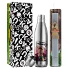 Easter Set, metallic stainless thermos flask (500ml) & scented flat Easter candle (30cm) (GRAY)