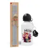 Easter Set, metallic aluminum water bottle (500ml) & aromatic flat Easter candle (30cm) (GRAY)