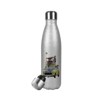Mr. Bean mini 1000, Μεταλλικό παγούρι θερμός Glitter Aσημένιο (Stainless steel), διπλού τοιχώματος, 500ml