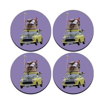 Mr. Bean mini 1000, SET of 4 round wooden coasters (9cm)