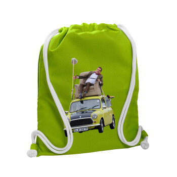 Mr. Bean mini 1000, Τσάντα πλάτης πουγκί GYMBAG LIME GREEN, με τσέπη (40x48cm) & χονδρά κορδόνια