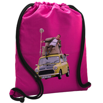 Mr. Bean mini 1000, Τσάντα πλάτης πουγκί GYMBAG Φούξια, με τσέπη (40x48cm) & χονδρά κορδόνια