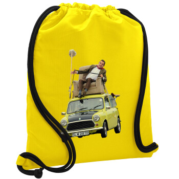 Mr. Bean mini 1000, Τσάντα πλάτης πουγκί GYMBAG Κίτρινη, με τσέπη (40x48cm) & χονδρά κορδόνια