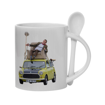 Mr. Bean mini 1000, Ceramic coffee mug with Spoon, 330ml (1pcs)