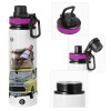 Metallic water bottle with safety lid, 850ml aluminum