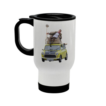 Mr. Bean mini 1000, Κούπα ταξιδιού ανοξείδωτη με καπάκι, διπλού τοιχώματος (θερμό) λευκή 450ml