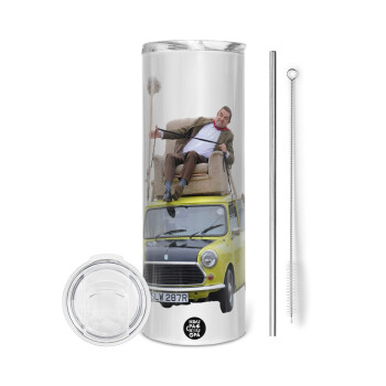 Mr. Bean mini 1000, Eco friendly ποτήρι θερμό (tumbler) από ανοξείδωτο ατσάλι 600ml, με μεταλλικό καλαμάκι & βούρτσα καθαρισμού