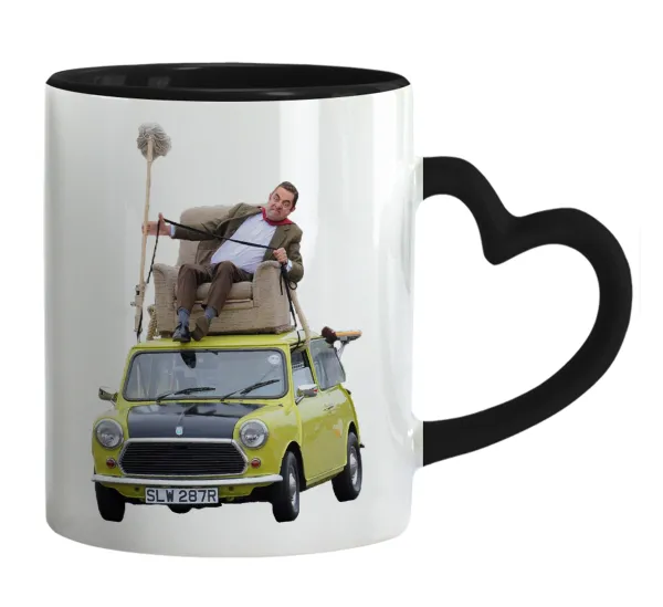 Mr. Bean mini 1000 — Mug heart black handle, ceramic, 330ml