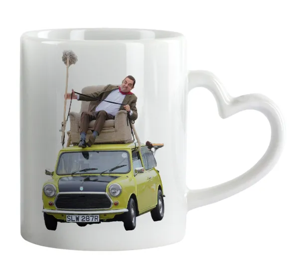Mr. Bean mini 1000 — Κούπα καρδιά χερούλι λευκή, κεραμική, 330ml
