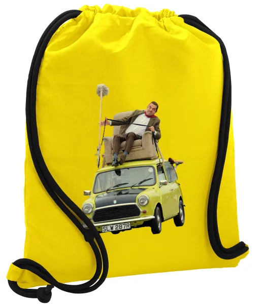 Mr. Bean mini 1000 — Τσάντα πλάτης πουγκί GYMBAG Κίτρινη, με τσέπη (40x48cm) & χονδρά κορδόνια