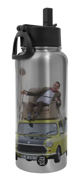 Mr. Bean mini 1000 — Metal mug thermo Silver with Straw and Spout Lid (Stainless steel), double wall, 950ml