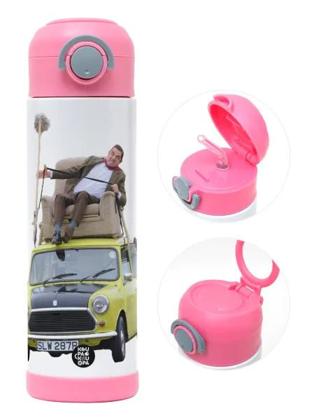 Mr. Bean mini 1000 — Παιδικό παγούρι θερμό, ανοξείδωτο, με καλαμάκι ασφαλείας, ΡΟΖ (500ml)