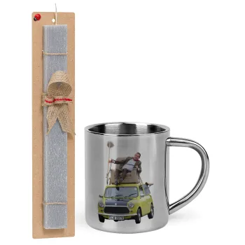 Mr. Bean mini 1000, Easter Set, metallic thermal cup (300ml) & Easter aromatic flat candle (30cm) (GRAY)