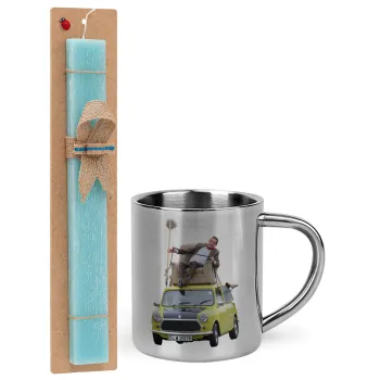 Mr. Bean mini 1000, Easter Set, metallic thermal cup (300ml) & aromatic flat Easter candle (30cm) (TURQUOISE)