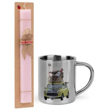 Mr. Bean mini 1000, Easter Set, metallic thermal cup (300ml) & aromatic flat Easter candle (30cm) (PINK)