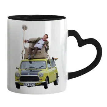 Mr. Bean mini 1000, Κούπα καρδιά χερούλι μαύρη, κεραμική, 330ml