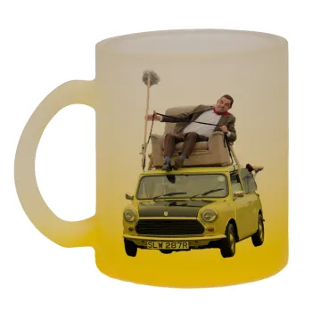 Mr. Bean mini 1000, Κούπα γυάλινη δίχρωμη με βάση το κίτρινο ματ, 330ml