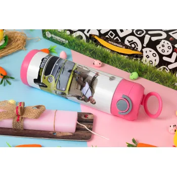 Mr. Bean mini 1000, Πασχαλινή Λαμπάδα με Παιδικό παγούρι θερμό, ανοξείδωτο, με καλαμάκι ασφαλείας, ΡΟΖ (500ml)