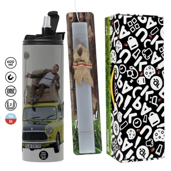 Mr. Bean mini 1000, Easter candle with Grey Tumbler Thermo 600ml & aromatic flat candle (30cm) (GREY)