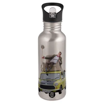 Mr. Bean mini 1000, Water bottle Silver with straw, stainless steel 600ml