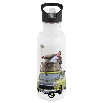 Mr. Bean mini 1000, Παγούρι νερού Λευκό με καλαμάκι, ανοξείδωτο ατσάλι 600ml