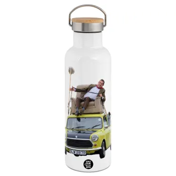 Mr. Bean mini 1000, Stainless steel White with wooden lid (bamboo), double wall, 750ml