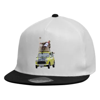 Mr. Bean mini 1000, Καπέλο παιδικό Flat Snapback, Λευκό (100% ΒΑΜΒΑΚΕΡΟ, ΠΑΙΔΙΚΟ, UNISEX, ONE SIZE)