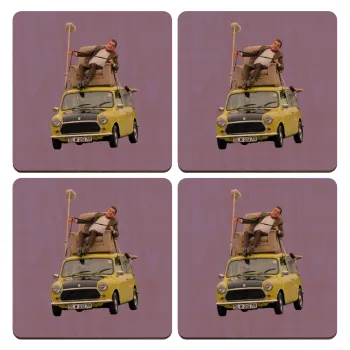 Mr. Bean mini 1000, ΣΕΤ x4 Σουβέρ ξύλινα τετράγωνα plywood (9cm)