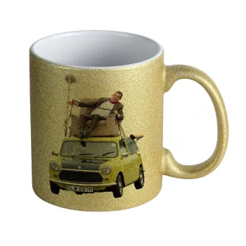 Mr. Bean mini 1000, Κούπα Χρυσή Glitter που γυαλίζει, κεραμική, 330ml
